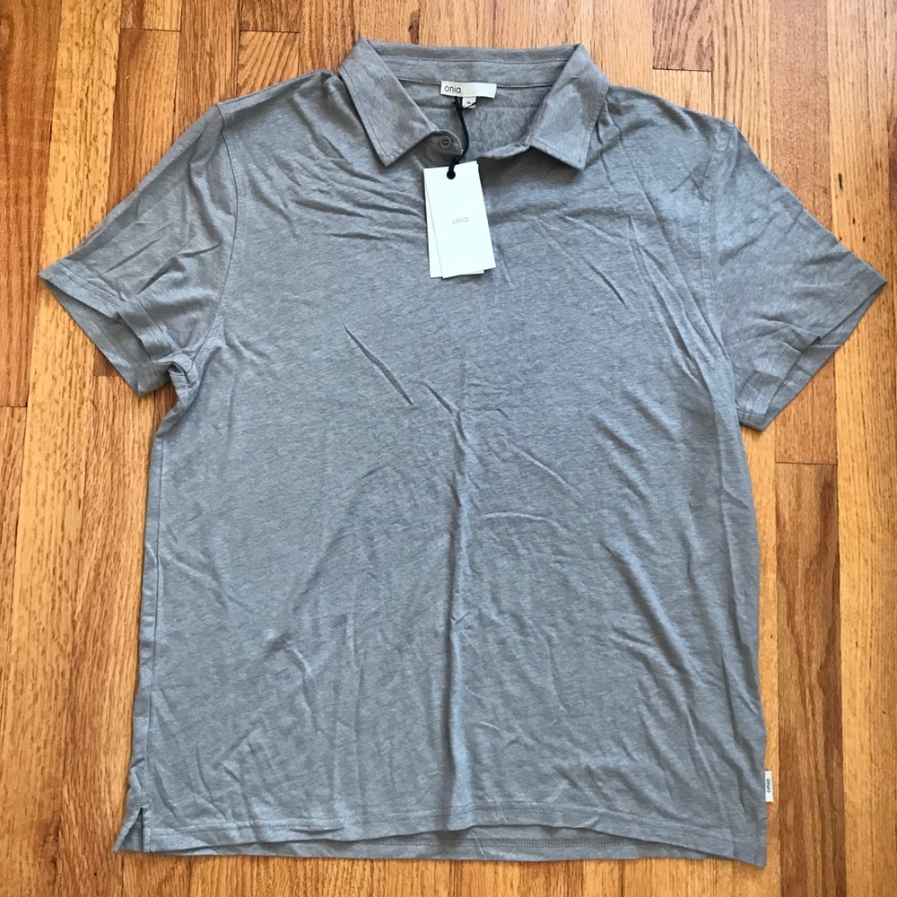 Onia Linen Jersey Polo Medium Gray XL NWT